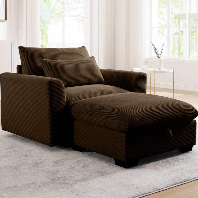 Canapé Abbey Beige avec revêtement en velours côtelé confortable et rangement, Brun