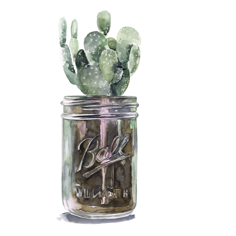 Cactus Mason Jar II by Jennifer Paxton Parker - Painting, Wrapped Canvas, 122 cm H x 81 cm W