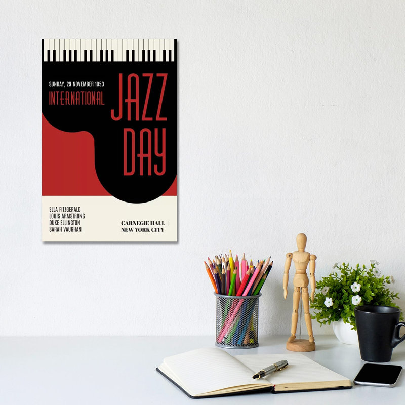 Jazzy Days - Dark Red by Kubistika - Print on Canvas, 30.48cm H x 20.32cm W x 1.91cm D, Wrapped Canvas