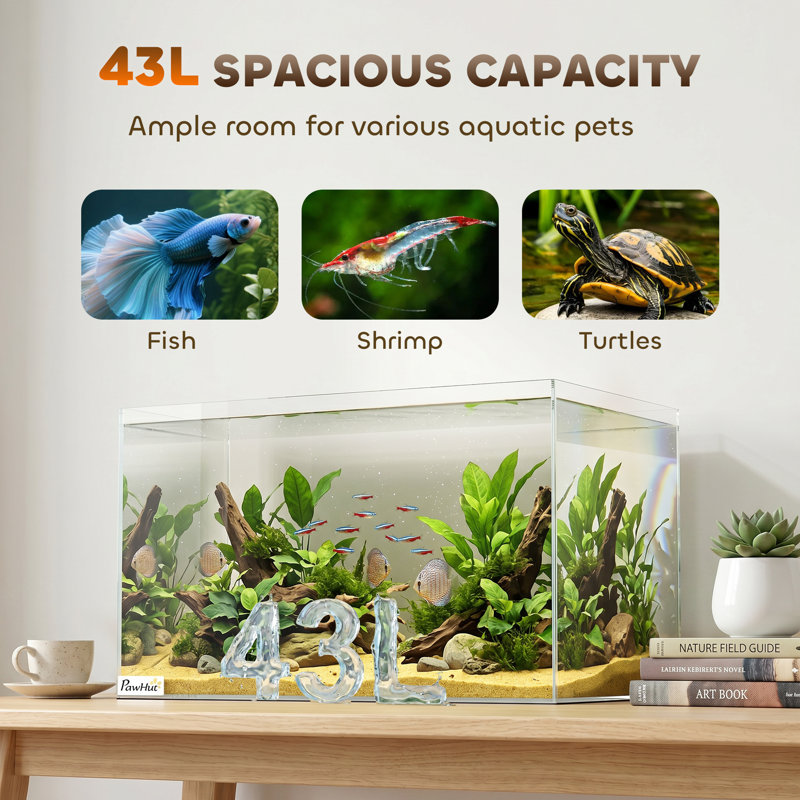 Fish Tank with Protective Base Mat, 30cm H x 50cm W x 30cm D