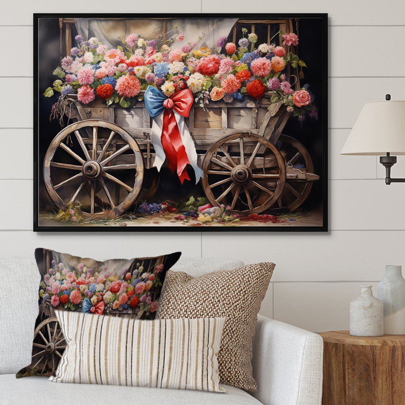 Corail, vieux chariot, impression sur toile, Cadre flottant noir, H 24 po x l 32 po x P 1 po