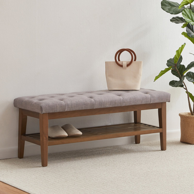 Banc de rangement rembourré Hahnville , Polyester gris