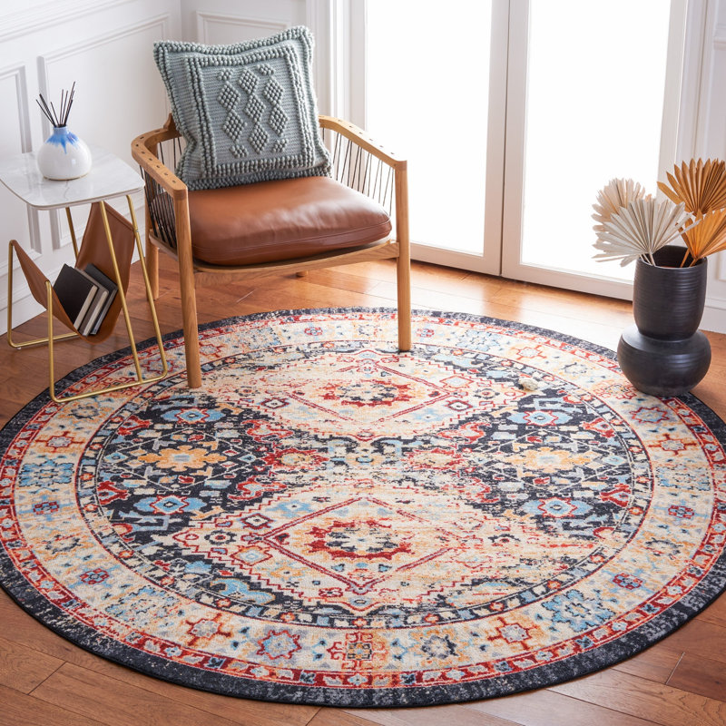 Manado Oriental Charcoal/Gold Area Rug, Round 6'7"