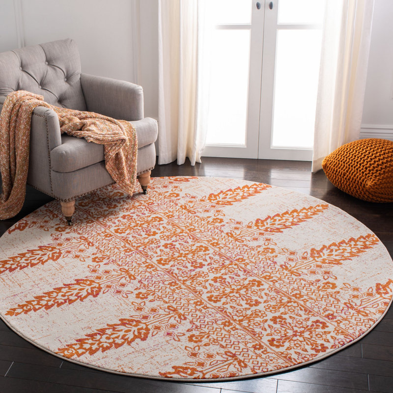 Annette Floral Ivory/Gold Area Rug, Round 6'7"