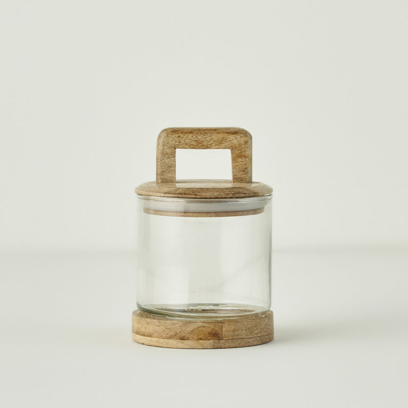 Pot en verre avec couvercle en bois de manguier, 20,25 onces