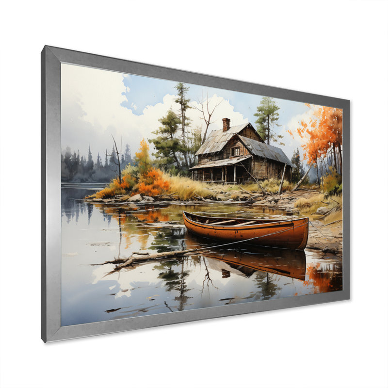 Betsi Brown Lakehouse Reflections of Solitude III - impression, Cadre simple argenté, H 16 po x l 32 po x P 1 po