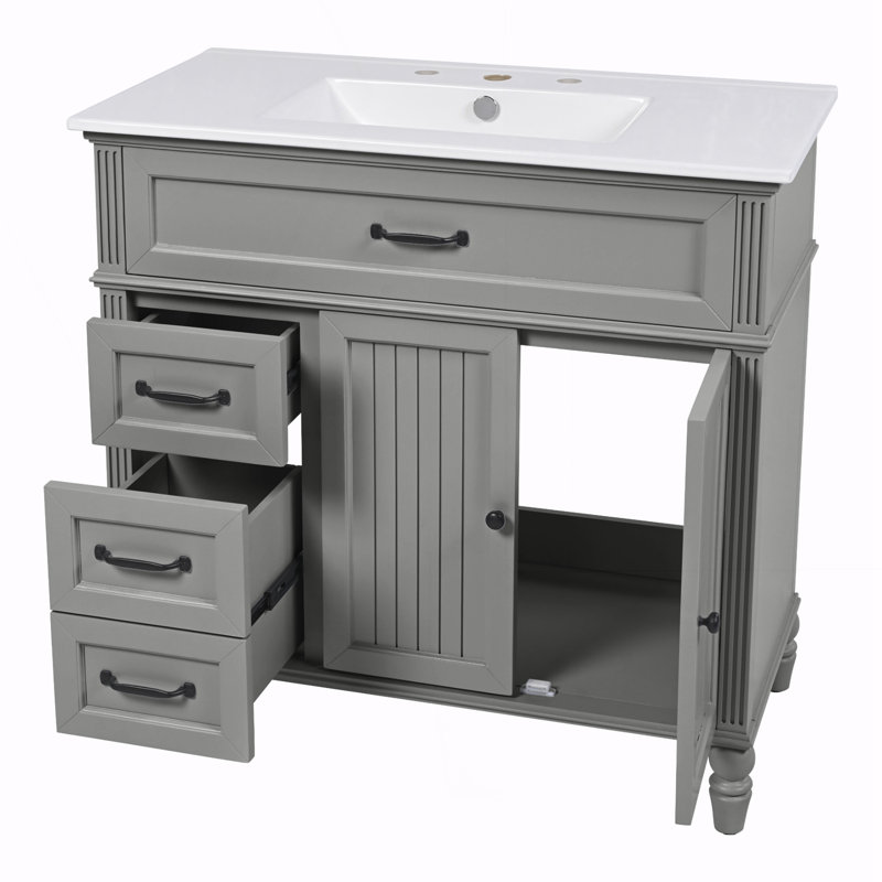 Armoire de salle de bain avec tiroirs, Gris