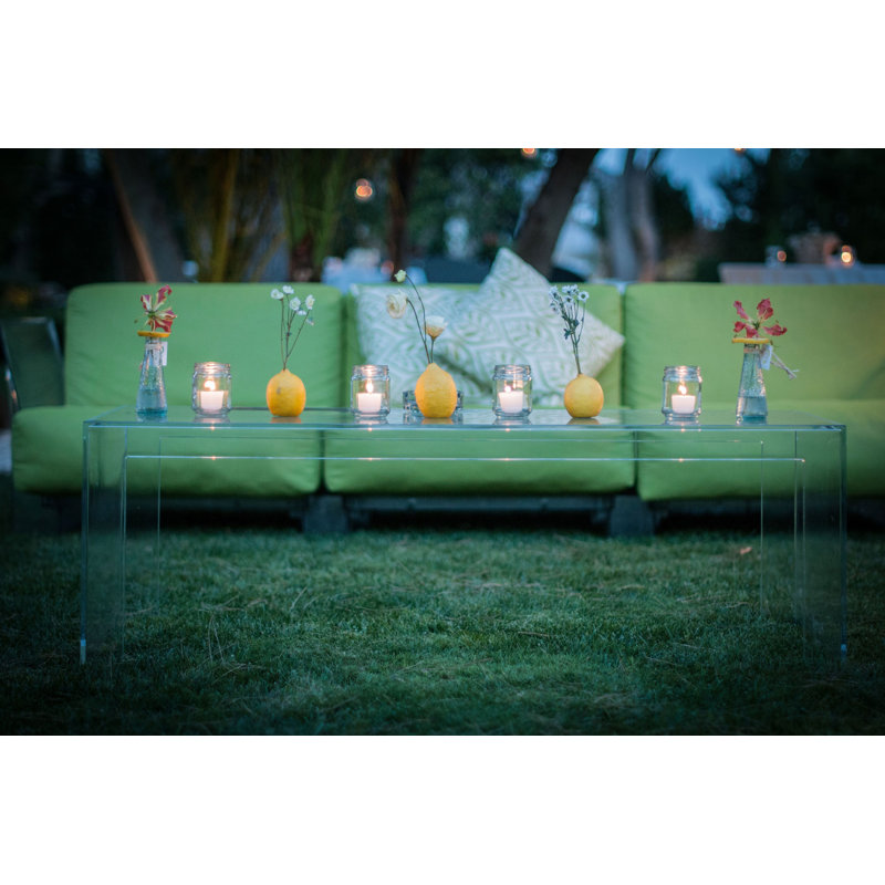 Invisible Coffee Table, 12.4" H x 47.24" L x 15.75" W, Transparent Crystal