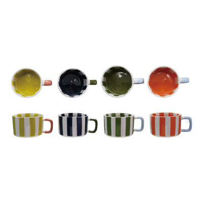 4-Piece 14-Ounce Hand-Painted Stoneware Striped Mug Set, Multicolor