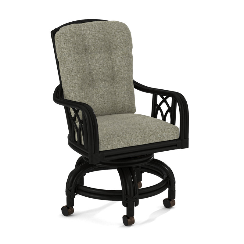 Edgewater Castered Arm Chair, Black, White Performance Fabric; 0851-94