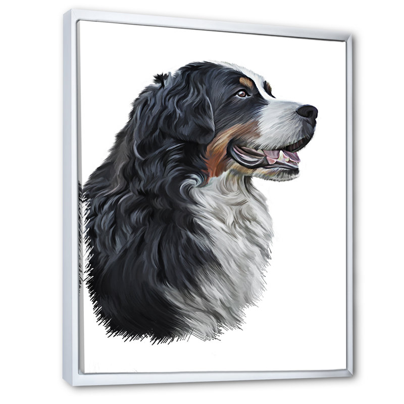 Dessin d'un bouvier bernois - sur, H 40 po x l 30 po x P 1,5 po, Toile encadrée flottée blanche