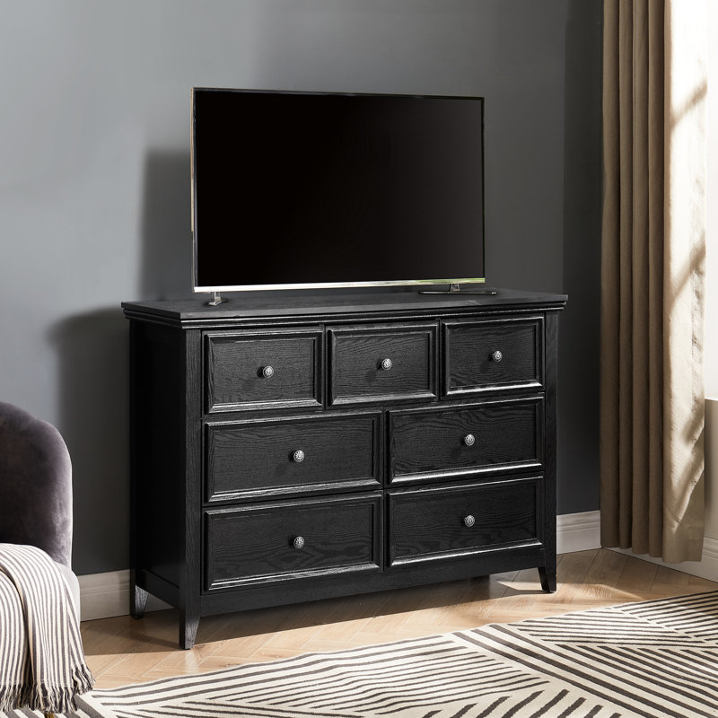 7 Drawer Cabinet For Storage - Black Dresser With Tipping Feature And Smooth Glide Drawers 7 Organizer Stable Feet Construction