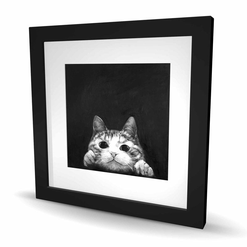 Curious Cat - reproduction encadrée d'un tapis noir pour animaux de compagnie