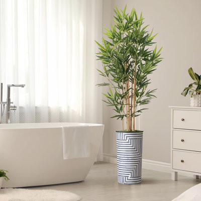 Artificial Tree in Geometric Pattern Planter Fake Bamboo Silk Tree (Plant Pot Plus Tree)