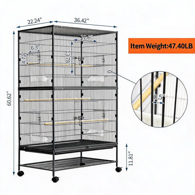 60Inch Large Bird Cage, Rolling Bird Cage with Storage Stands, Feed Bowls, Wide Flight Parakeet Cage for Macaw, Parakeets, Conures, Cockatiel, Cockatoo