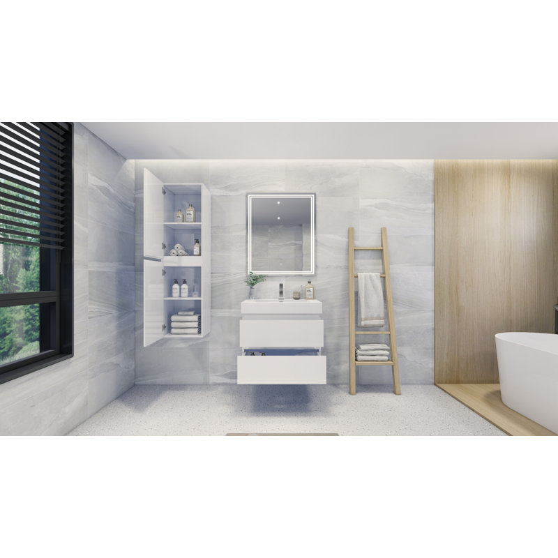 Arieyanna Single Bathroom Vanity with Wood, Acrylic Top, High Gloss White