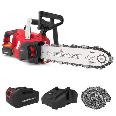 Powersmart 12-Inch 20V Cordless Chainsaw, Fast Brake, 4.0Ah Battery & Charger, Lightweight Handheld Electric Saw For Pruning & Limbing