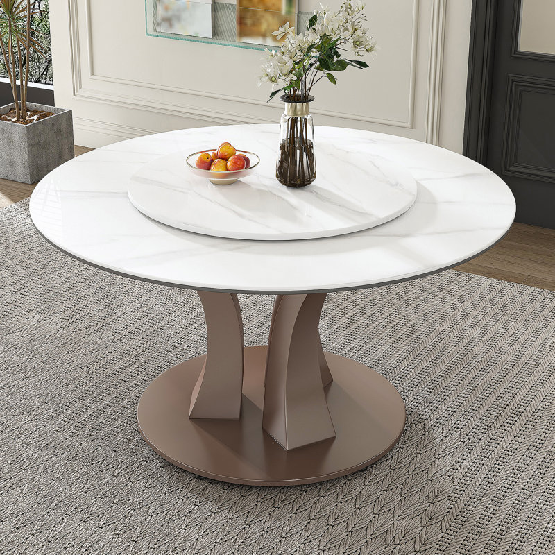 Table de salle à manger ronde 53 po avec plateau tournant - Plateau en pierre frittée résistant aux rayures et à la chaleur pour la cuisine et le restaurant (table seulement)
