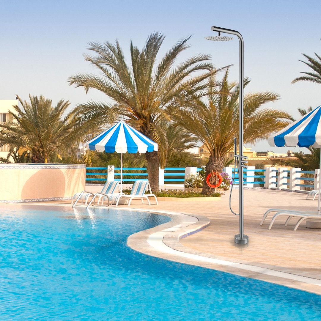 84.64'' H Temperature Controlled Brass Freestanding Outdoor Shower and Handheld Shower TAPLONG 