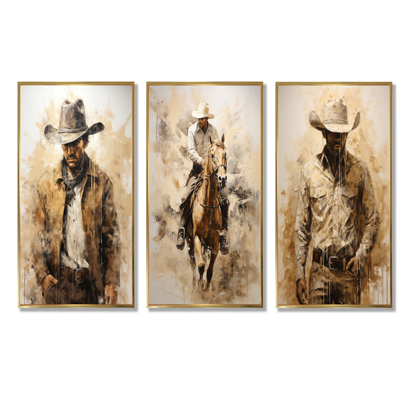 Minimalisme Cowboy, ensemble de 4 reproductions d'art sur toile, Cadre flottant doré, H 40 po x l 60 po