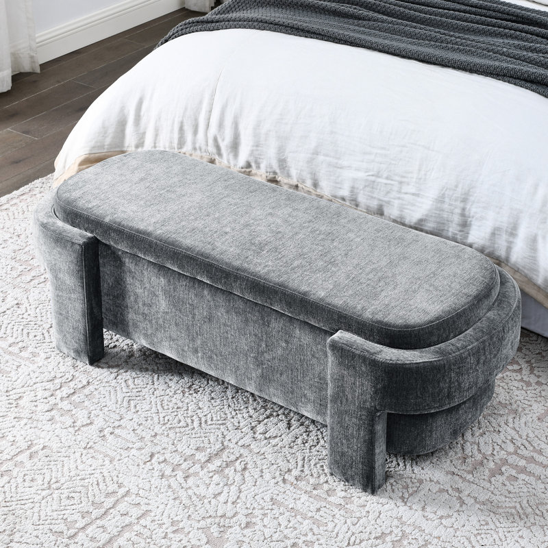 Banc repose-pieds contemporain avec rangement ovale pour le salon et la chambre à coucher - Gris, Grey