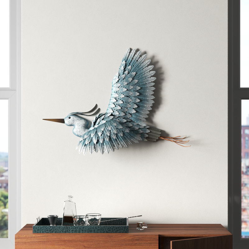 26.5 Inch Metal Bird Statuary Wall Decor Metal Indoor Outdoor Wall Decor - Heron