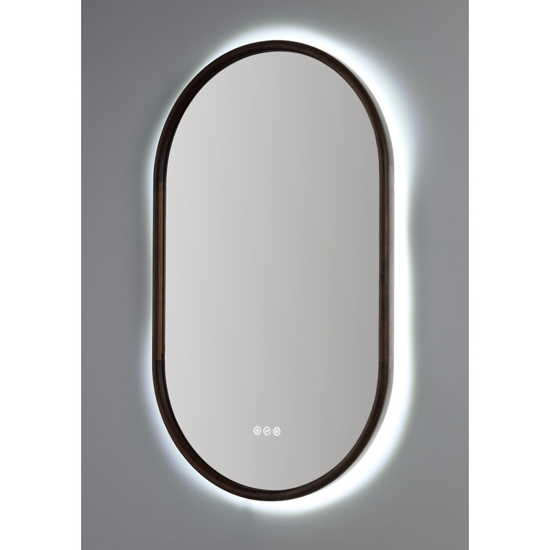 Zen LED Mirror, Walnut, Oval, 39.37" x 23.62"