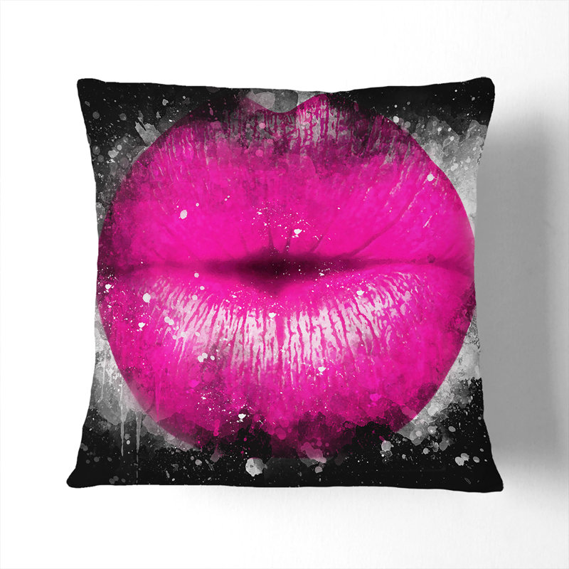 Hot Pink Lips Paint Splash Cushion with Filling, 55cm H x 55cm W x 20cm D, White