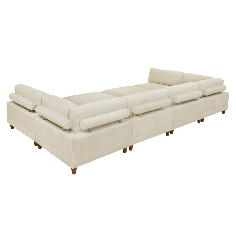 Canapé modulaire à large assise en velours côtelé, Velours côtelé beige, H 34 po x l 178 po x P 133,5 po