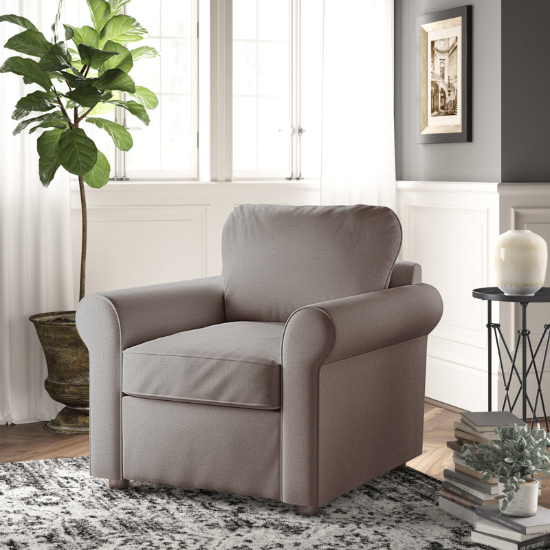 Fauteuil rembourré Warrington, Lin texturé bleu marine Zuma