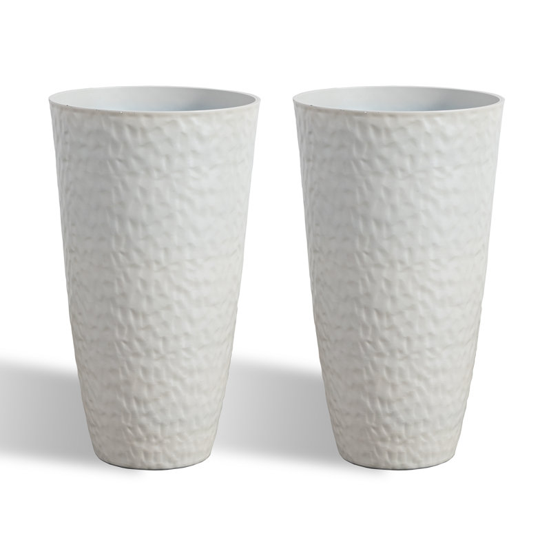 21.7-Inch Tall PE Tapered Planter Pots with Textured Finish, White