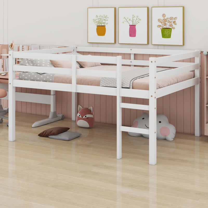 Lit mezzanine en bois avec échelle, blanc