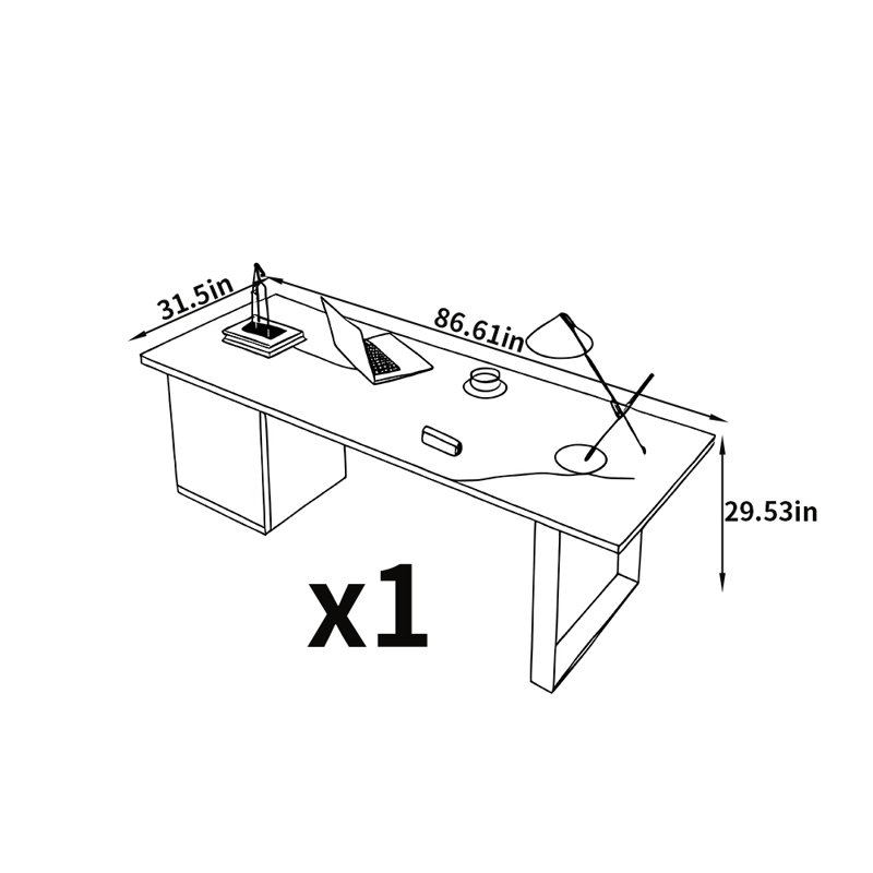 Bureau de style italien de luxe léger, H 29,53 po x l 86,61 po x P 31,5 po