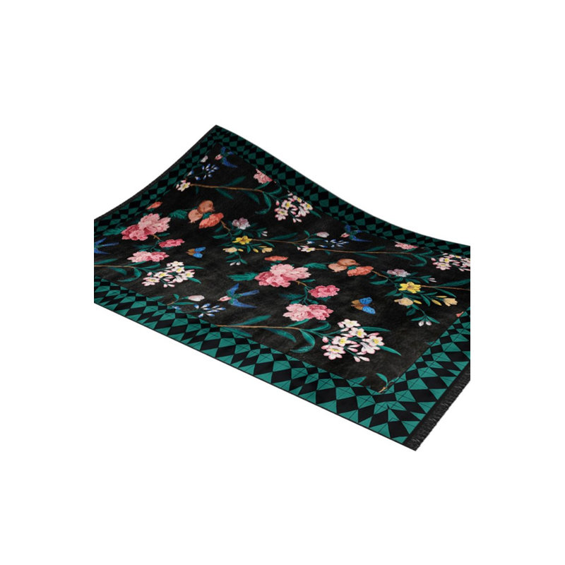 Karabag Multicolored Color Floral Design Carpet Machine Woven Polyester & Cotton Yarn Area Rugağ, Runner 3'3" x 9'10"