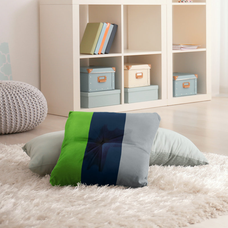  Tufted Floor Pillow, 30" x 30", Gray Side/Blue Mid
