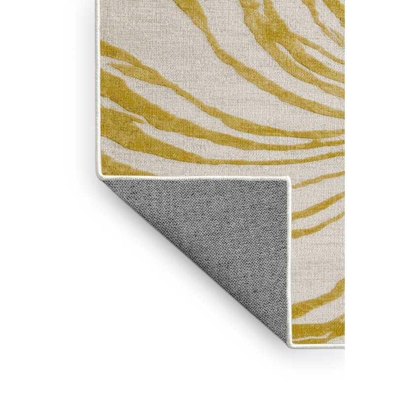 Machine Washable Abstract Beige Area Rug, Round 4'