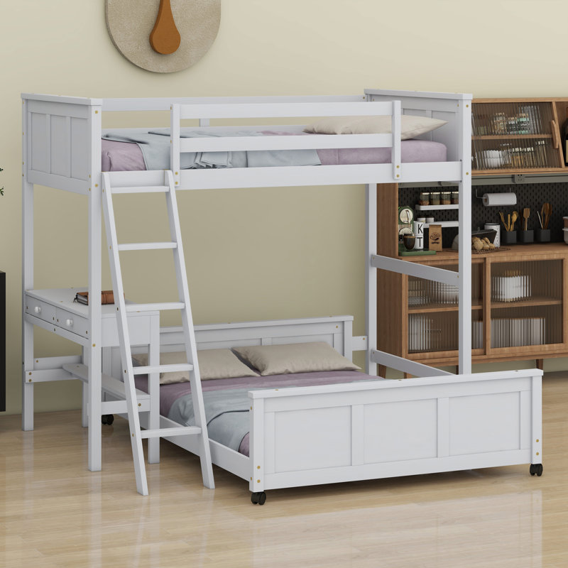 Lit superposé avec bureau, Blanc