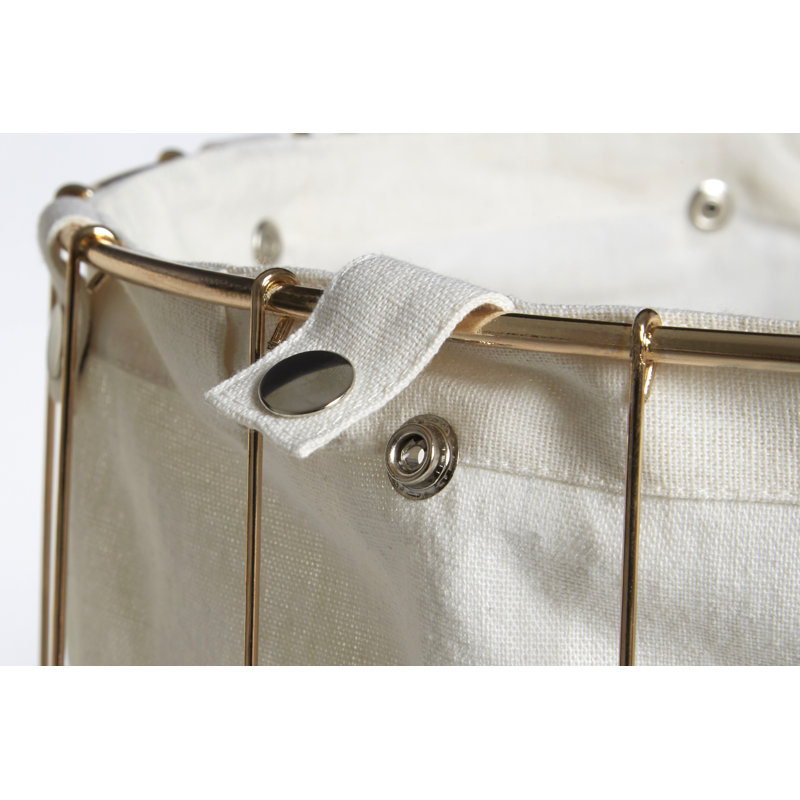 Fabric Laundry Basket with Handles, White/Gold