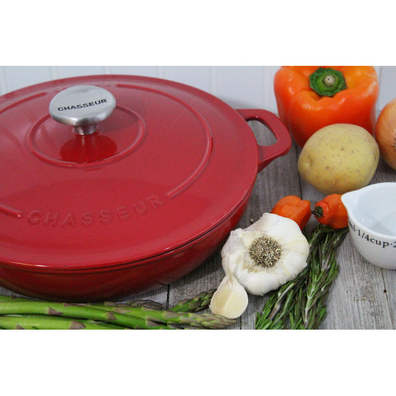 Red Enameled Cast Iron 2.6 Quart Oval Braiser with Lid