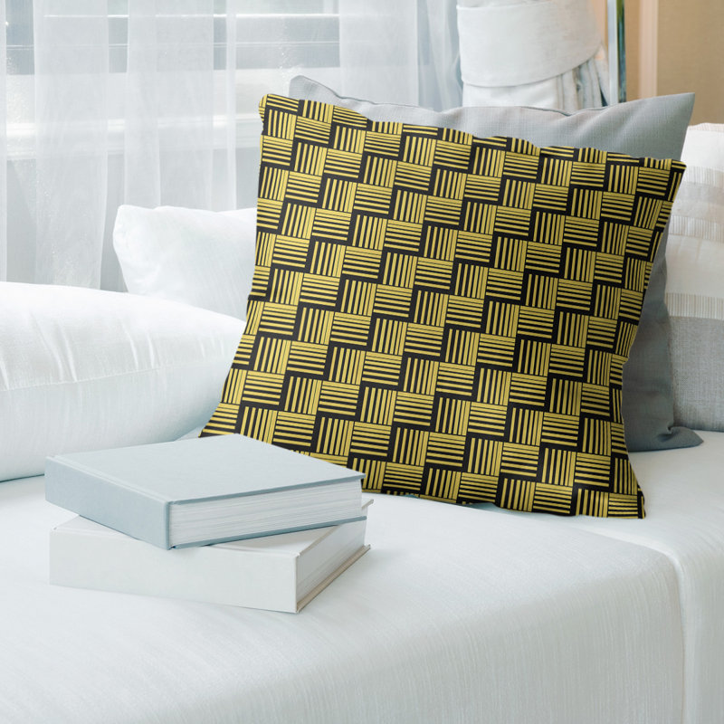 Rayures tressées contrastantes Coussin décoratif, Duvet synthétique, 20 po x 20 po, Jaune foncé