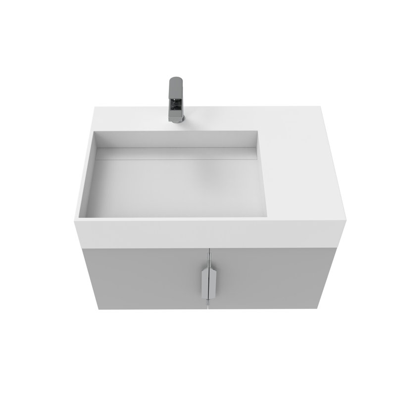 Ensemble de meuble-lavabo mural simple 30 po avec surface solide Amazon, Blanc, Gris, Nickel brossé