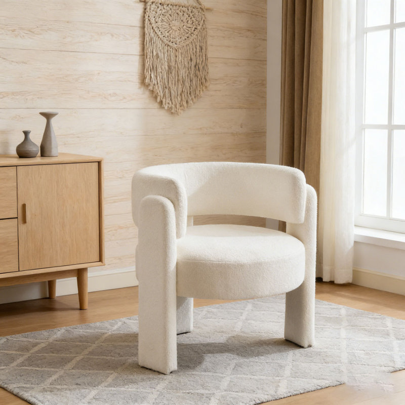 Fauteuil d'appoint moderne, fauteuil d'appoint contemporain en tissu Boucle, Blanc ancien