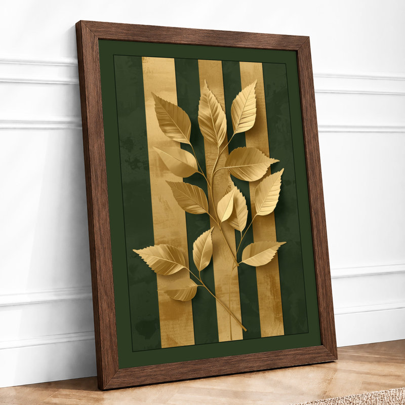 Single Stem in Gold Botanical - Framed Print, A3 - 42.0 x 29.7 cm, Walnut