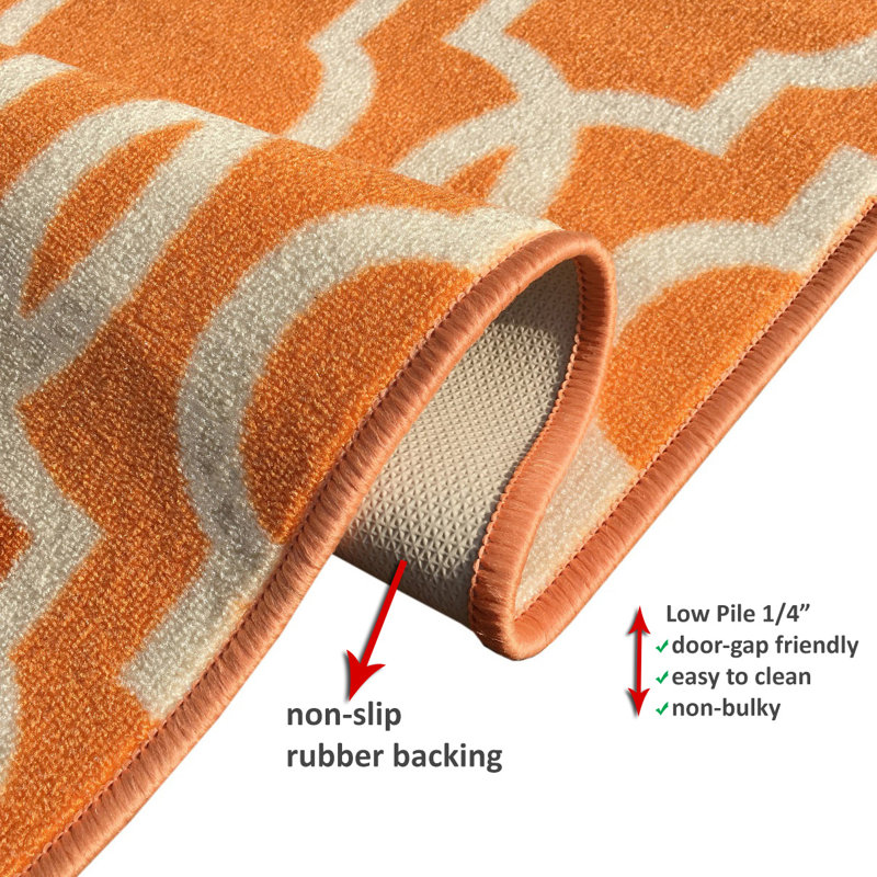 Tapis rayé orange / ivoire Maumelle, Tapis de couloir 1 pi 10 po x 10 pi