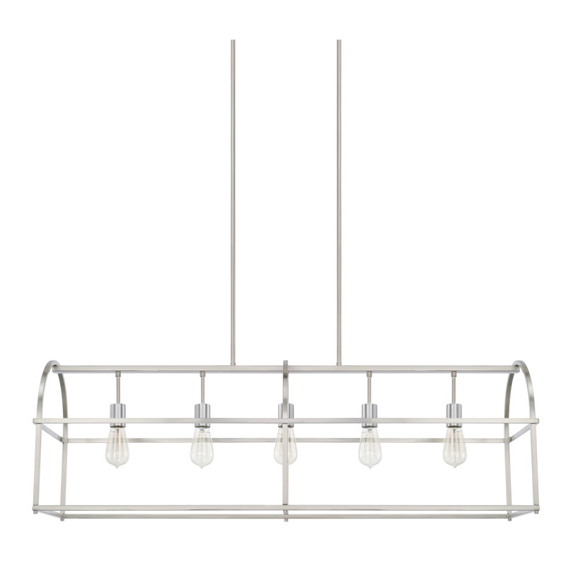 Luminaire suspendu linéaire à 5 lumières pour îlot de cuisine Bryes Hydrangea, Nickel brossé