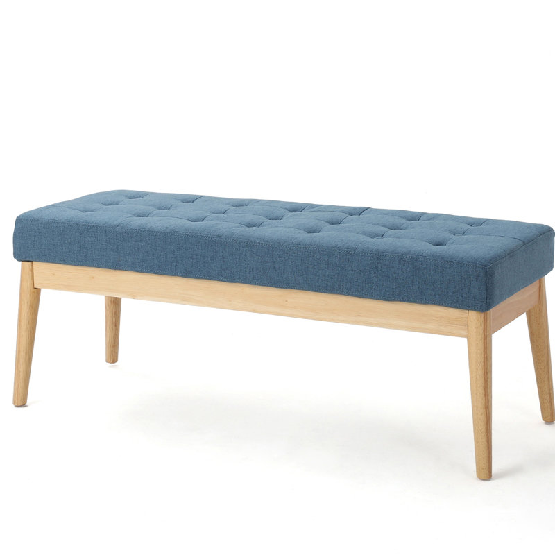 Bouton - en bleu avec une touche Mid-Century et des pieds en bois de bouleau stable, capacité de poids de 250 lb, tissu doux aux pieds profilés, 250 lb