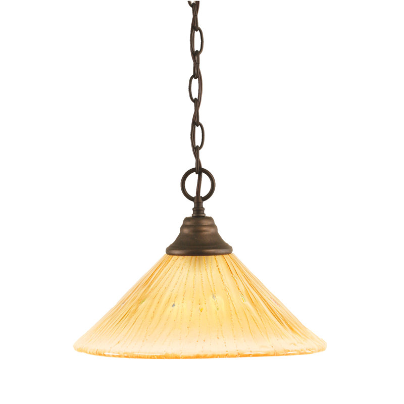 Luminaire suspendu en chaîne avec verre cristal ambré, Chrome chrome, H 9,5 po x l 12 po