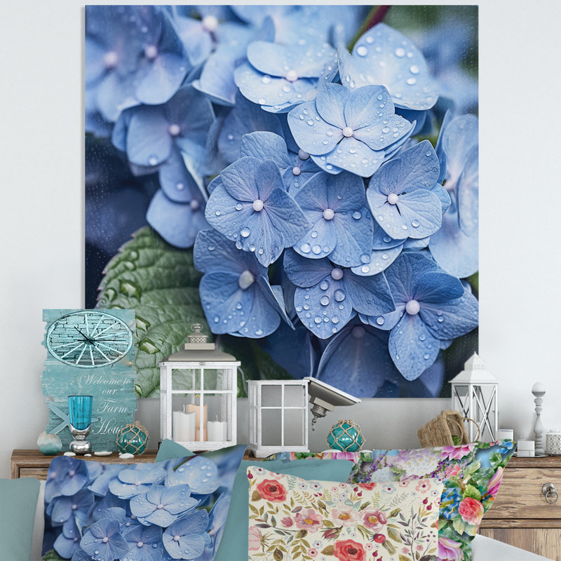Hortensias bleues et vertes - impression sans cadre sur métal, H 16 po x l 16 po x P 1 po