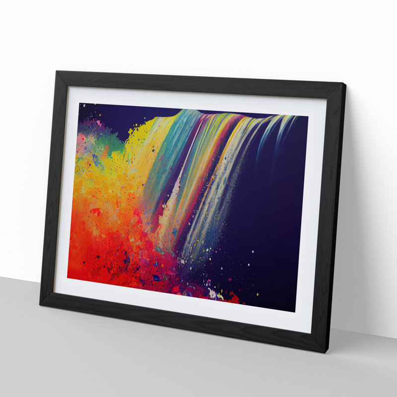 Waterfall Splatter Vol.1 Abstract - Single Picture Frame Print, Black, 46cm H x 64cm W