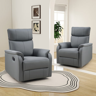 31.9" Wide Contemporary Soft Upholstered Swivel and Rocker Manual Recliner (Set of 2)